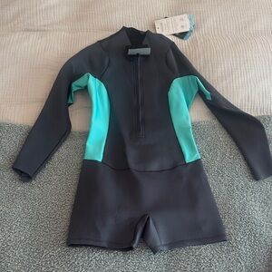 Women’s Long Sleeve Shorty Wetsuit - Grey with Teal Panels